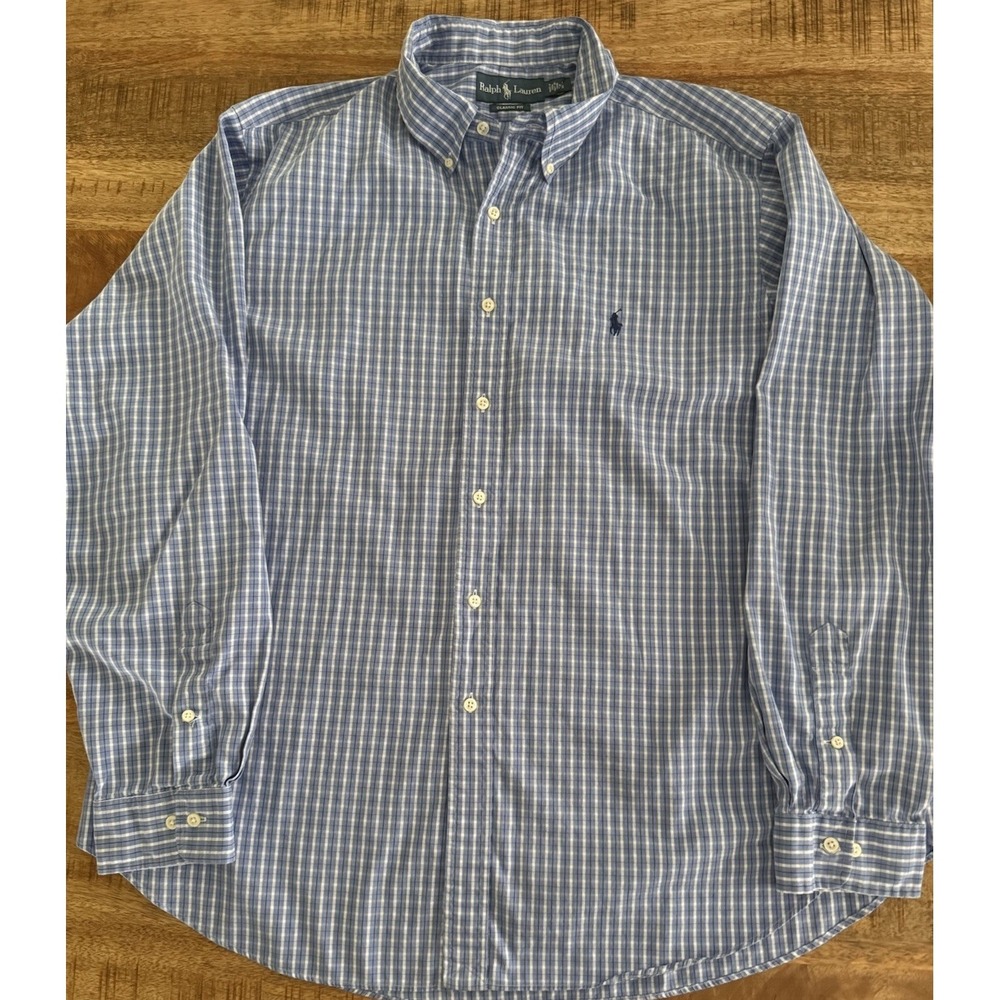 Ralph Lauren Classic Fit Mens XL Blue White Check Button Down Shirt Pony Logo